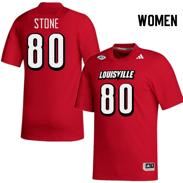 Women #80 JoJo Stone Louisville Cardinals College Football Jerseys Stitched-Red